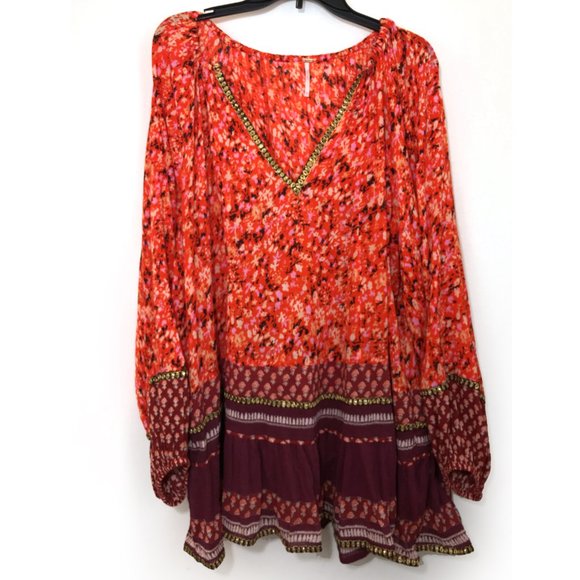 NWOT Free People Red Floral Gardenia Tunic sz. L - Picture 3 of 6